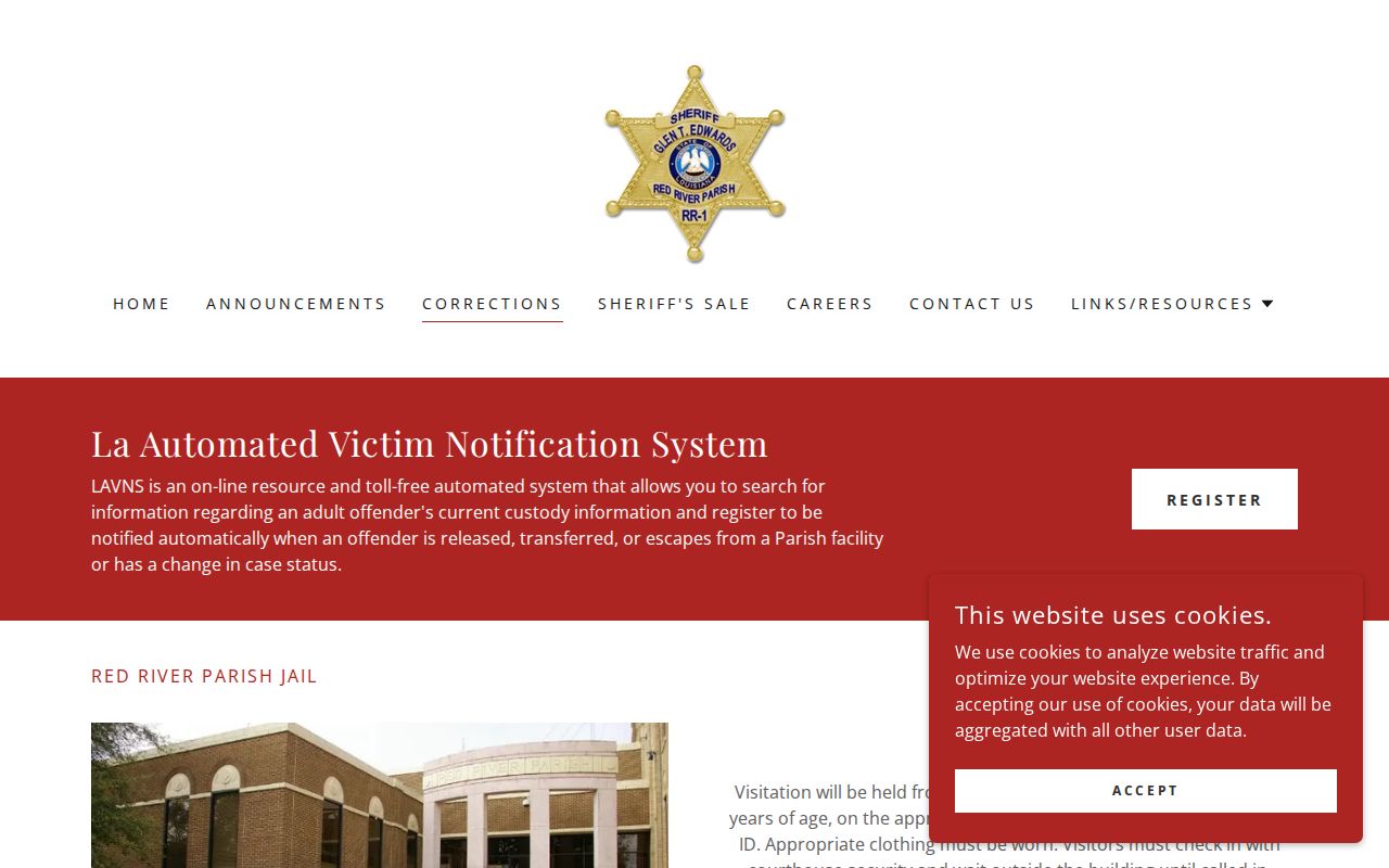 Red River Parish Corrections roster access page for recent arrest custody records