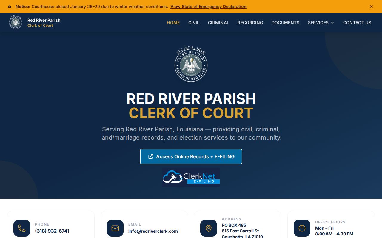 Red River Parish Clerk court record access after an arrest
