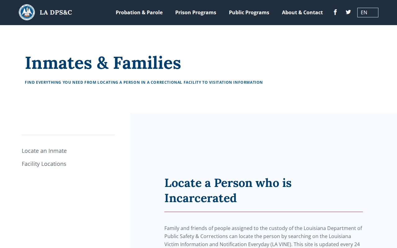 Louisiana Department of Public Safety and Corrections inmate information page