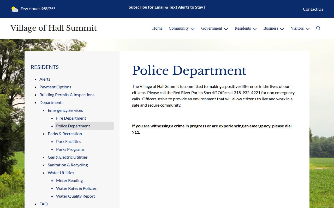 Official Hall Summit Police Department page directing non-emergency calls to RRPSO