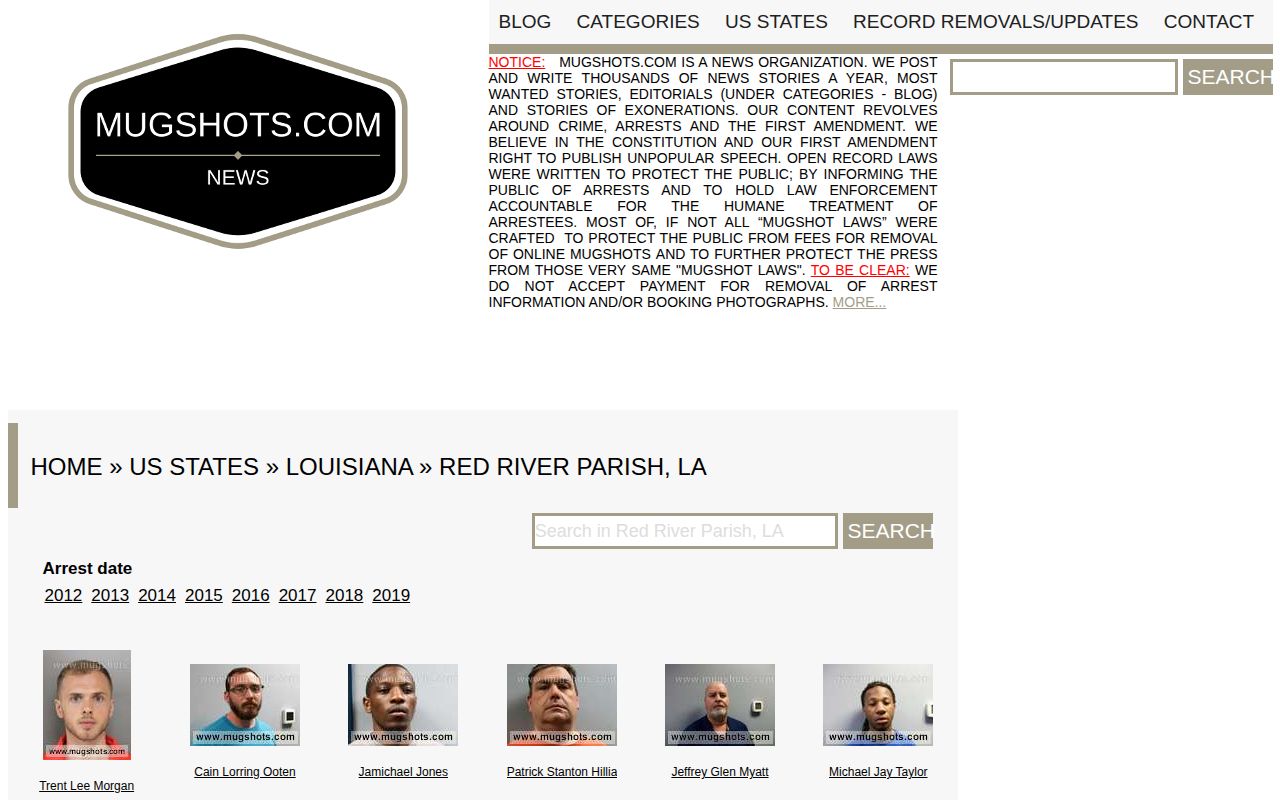 Unofficial Red River Parish mugshot directory source context