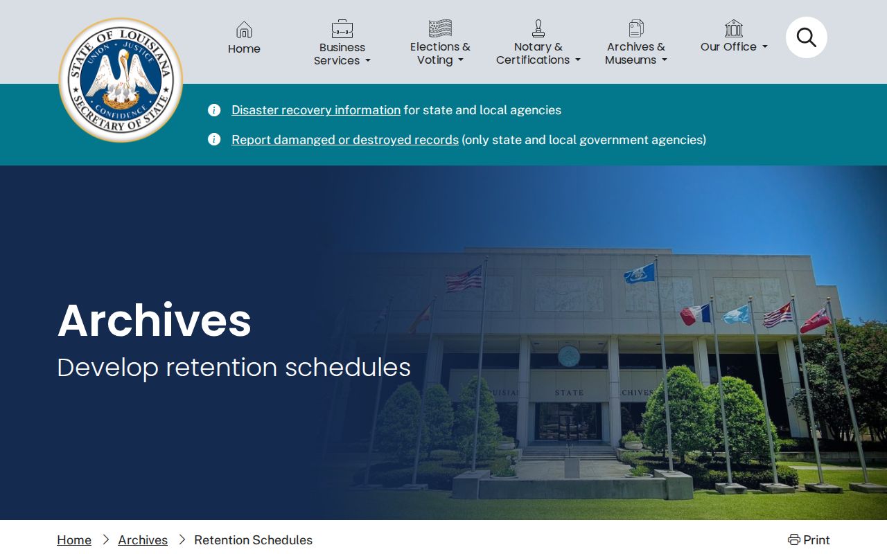 Louisiana retention schedule rules for Red River Parish arrest records